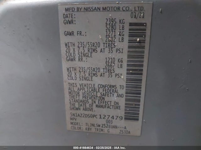 5N1AZ2DS0PC127479 Nissan Murano Platinum Intelligent Awd