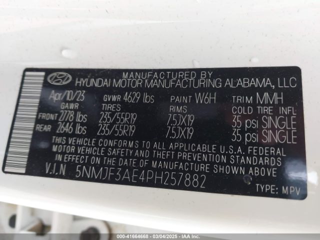 5NMJF3AE4PH257882 Hyundai TUCSON SEL