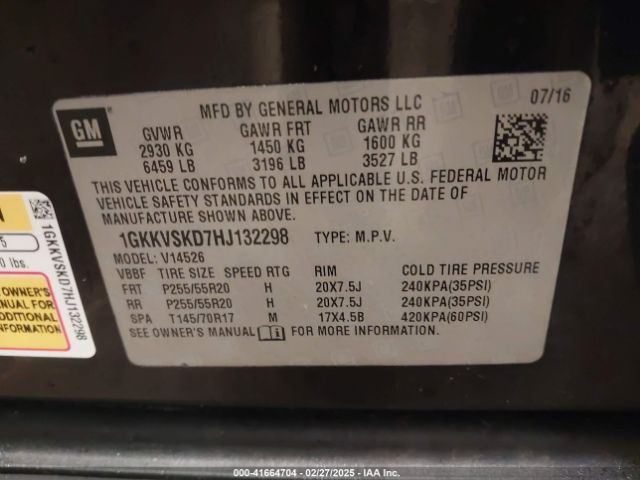 1GKKVSKD7HJ132298 GMC Acadia Limited