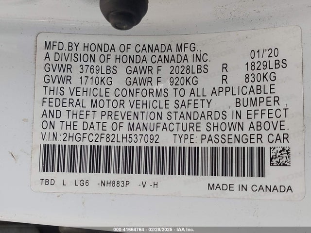 2HGFC2F82LH537092 Honda Civic Sport