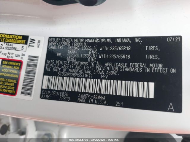 2021 TOYOTA HIGHLANDER 5TDGBRCH6MS531611 Photo 8