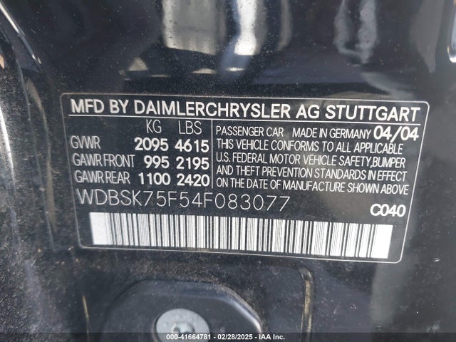 2004 MERCEDES-BENZ SL 500 WDBSK75F54F083077 Photo 8