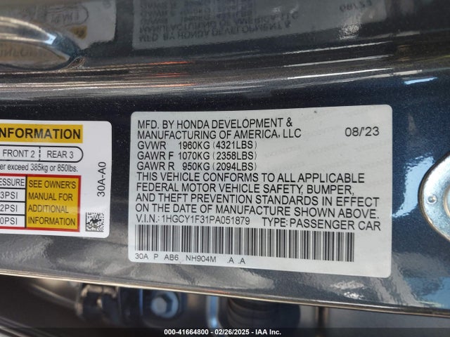 1HGCY1F31PA051879 Honda ACCORD EX