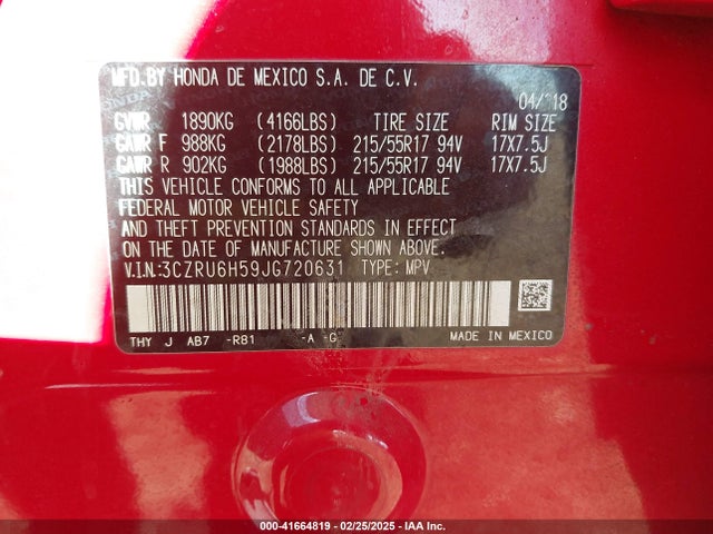 3CZRU6H59JG720631 Honda HR-V EX