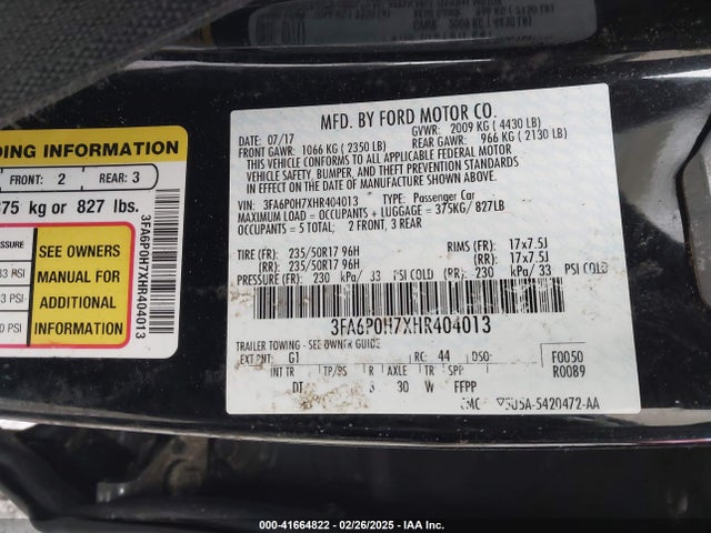 3FA6P0H7XHR404013 Ford FUSION SE