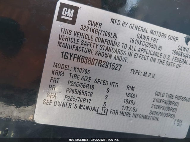 2007 CADILLAC ESCALADE 1GYFK63807R291527 Photo 8