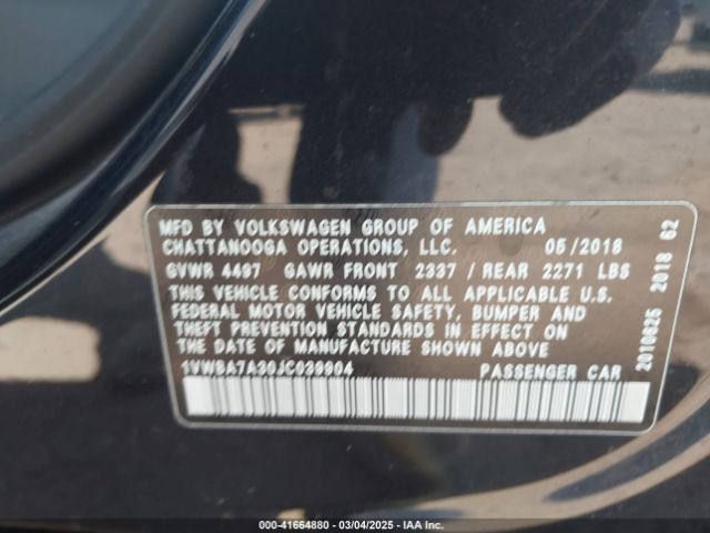 1VWBA7A30JC039904 Volkswagen Passat 2.0t Se