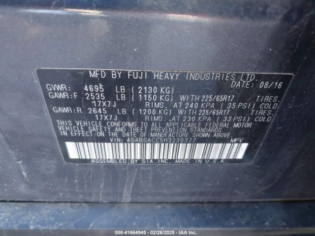 2017 SUBARU OUTBACK 4S4BSACC5H3230377 Photo 8
