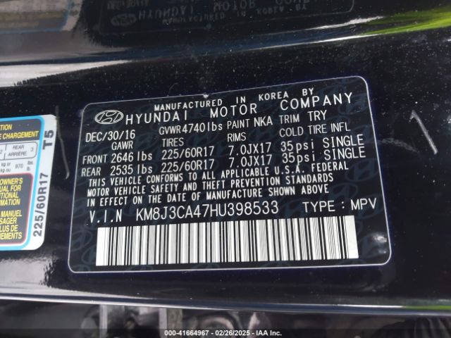 KM8J3CA47HU398533 Hyundai TUCSON SE