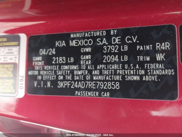 3KPF24AD7RE792858 KIA Forte Lxs