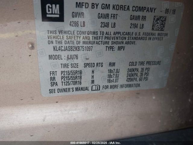 KL4CJASB2KB751097 Buick Encore Fwd Preferred