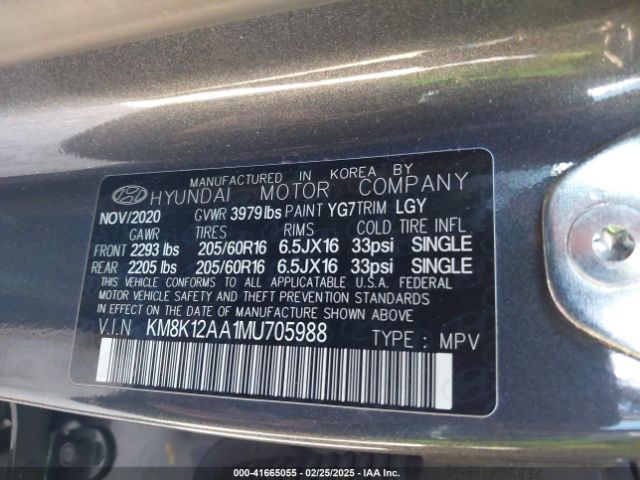 KM8K12AA1MU705988 Hyundai Kona Se