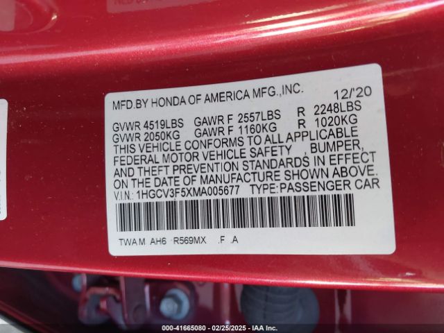 1HGCV3F5XMA005677 Honda Accord Hybrid Ex-l