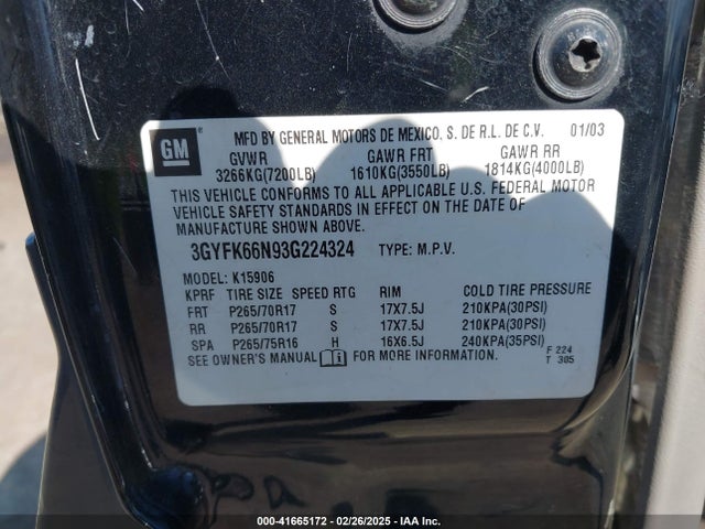 2003 CADILLAC ESCALADE ESV 3GYFK66N93G224324 Photo 8
