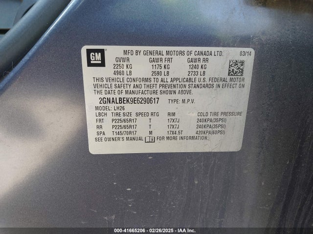 2GNALBEK9E6290617 Chevrolet EQUINOX 1LT