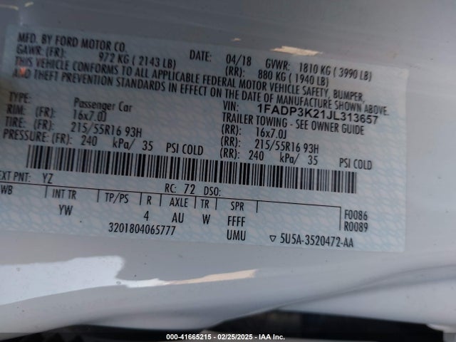 Ford FOCUS SE 2018 1FADP3K21JL313657 Image 9