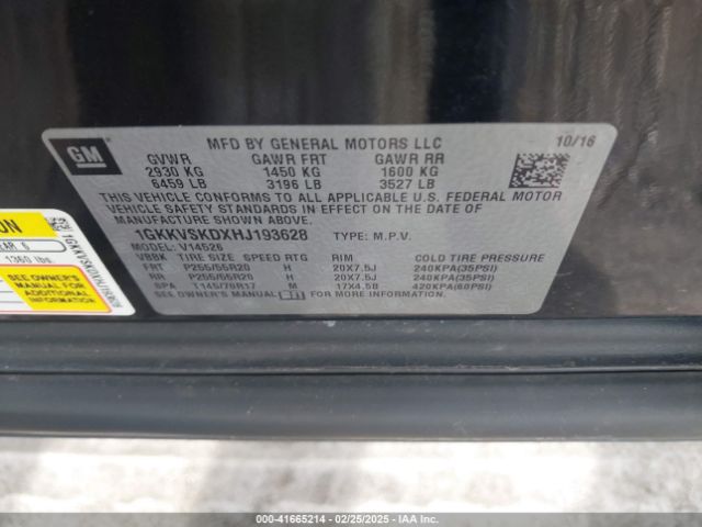 1GKKVSKDXHJ193628 GMC Acadia Limited