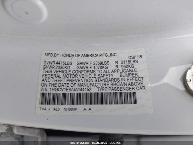 1HGCV1F97JA144152 Honda Accord Touring