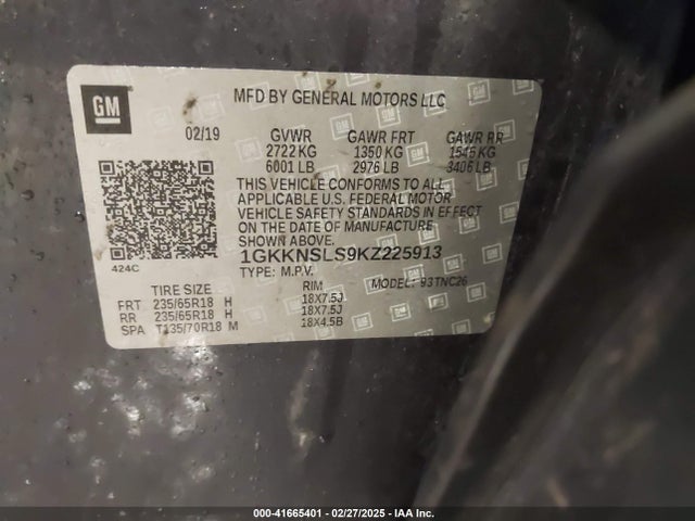 1GKKNSLS9KZ225913 GMC Acadia Sle-2