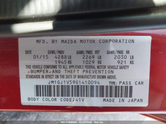 JM1GJ1V59G1410094 Mazda Mazda6 I Touring