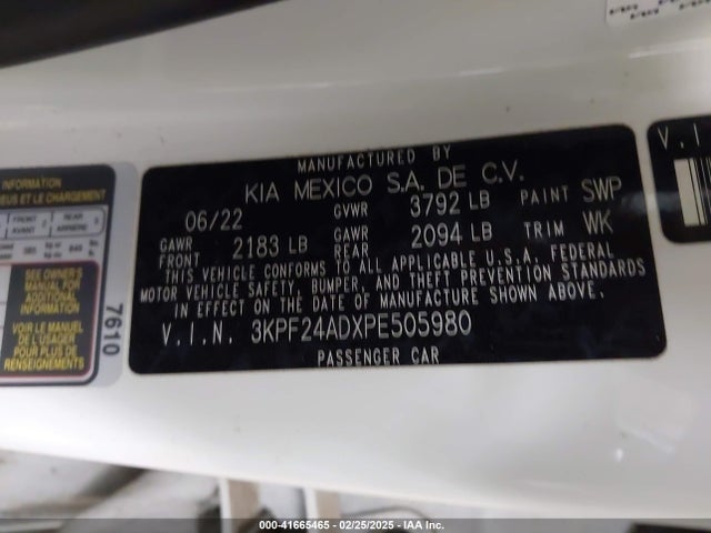 3KPF24ADXPE505980 KIA mpi nu