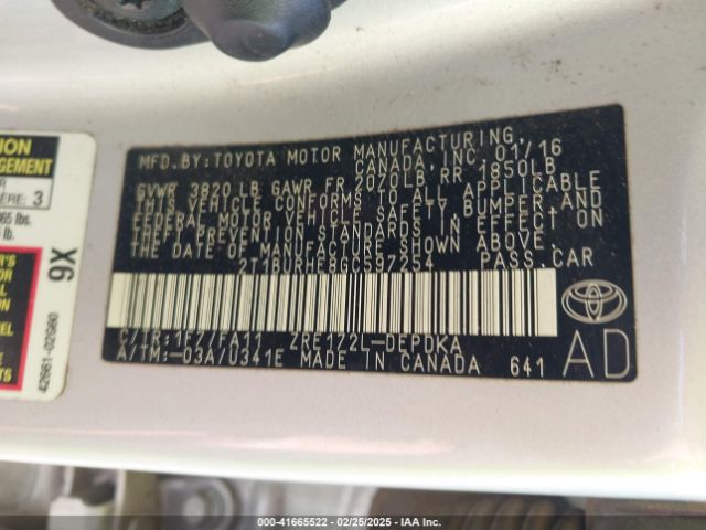 2T1BURHE8GC597254 Toyota COROLLA L