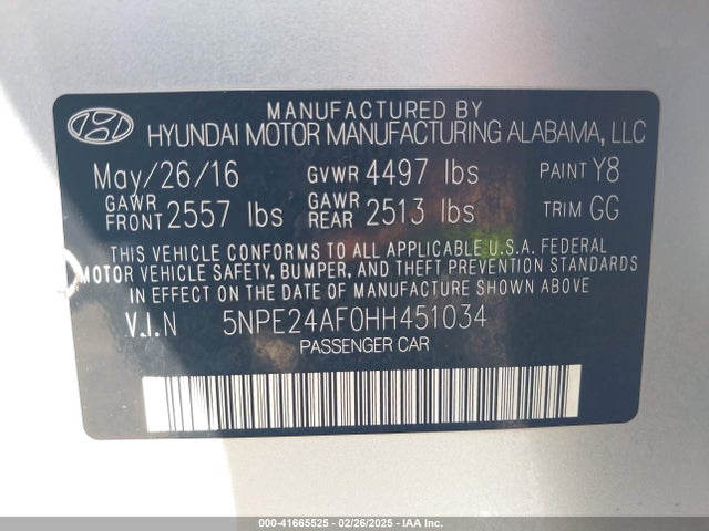 Hyundai SONATA SE 2017 5NPE24AF0HH451034 Image 9