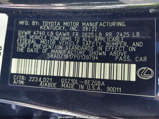 58ADZ1B17PU139794 Lexus ES 350