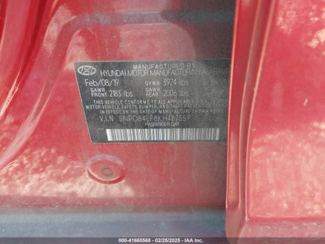 5NPD84LF8KH467559 Hyundai ELANTRA SEL