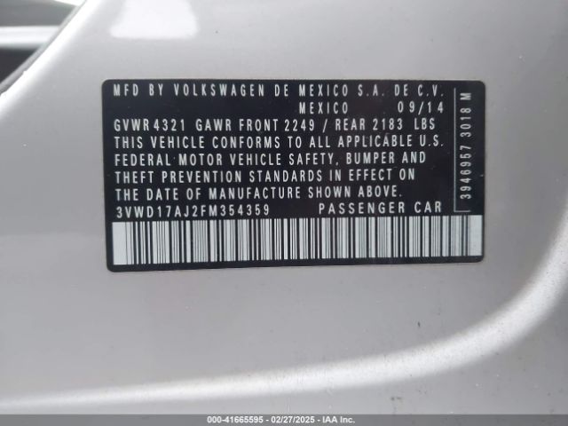 3VWD17AJ2FM354359 Volkswagen Jetta 1.8t Se