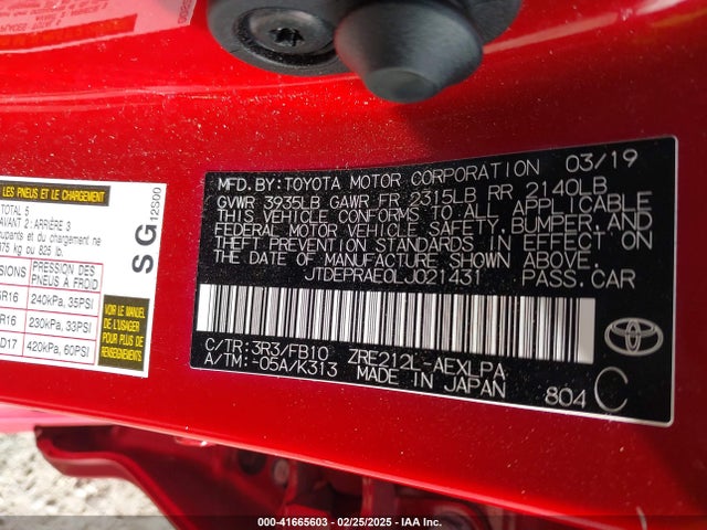 JTDEPRAE0LJ021431 Toyota COROLLA LE