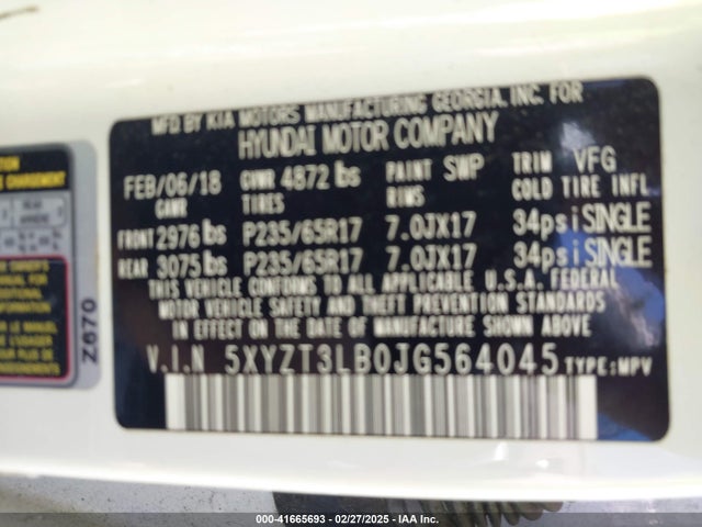 5XYZT3LB0JG564045 Hyundai Santa Fe Sport 2.4l