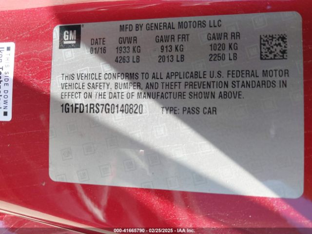 1G1FD1RS7G0140820 Chevrolet Camaro 2lt