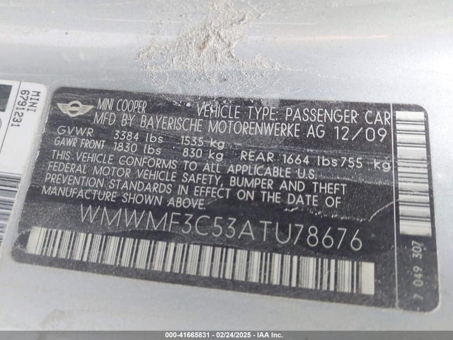 2010 MINI COOPER WMWMF3C53ATU78676 Photo 8