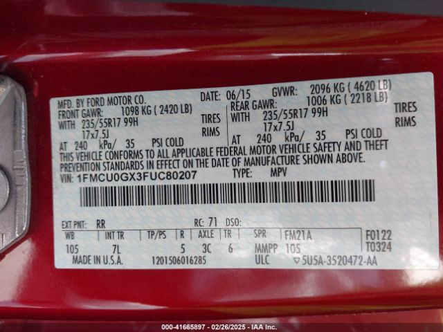 1FMCU0GX3FUC80207 Ford ESCAPE SE