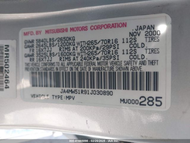 2001 MITSUBISHI MONTERO JA4MW51R91J030890 Photo 8