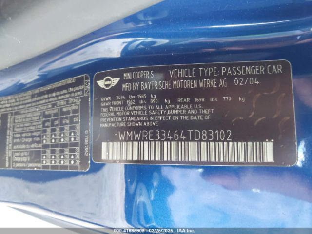 2004 MINI COOPER S WMWRE33464TD83102 Photo 8