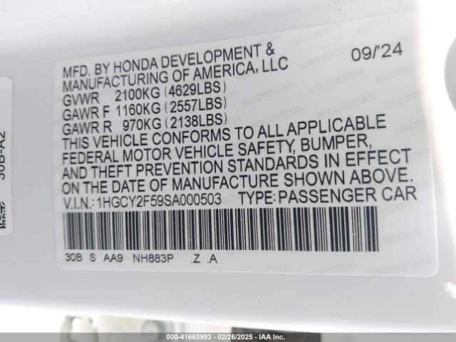 1HGCY2F59SA000503 Honda Accord Hybrid Sport
