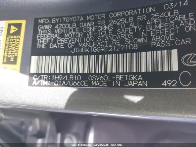 JTHBK1GG9E2127108 Lexus ES 350