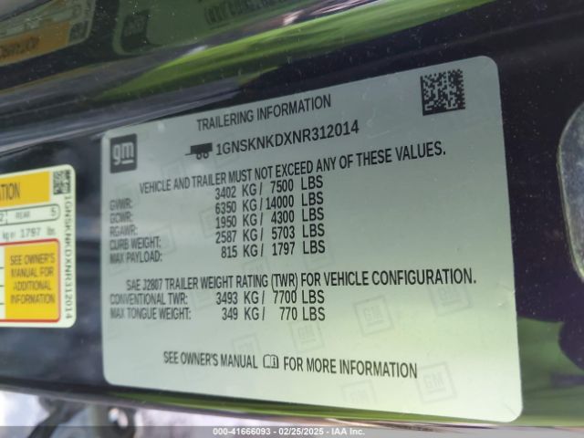 1GNSKNKDXNR312014 Chevrolet Tahoe 4wd Lt