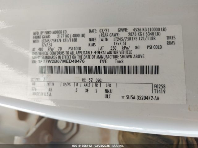 1FT7W2B67MED48476 Ford F-250 Xl