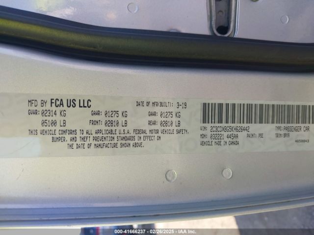 2C3CDXBG5KH626442 Dodge Charger Sxt Rwd