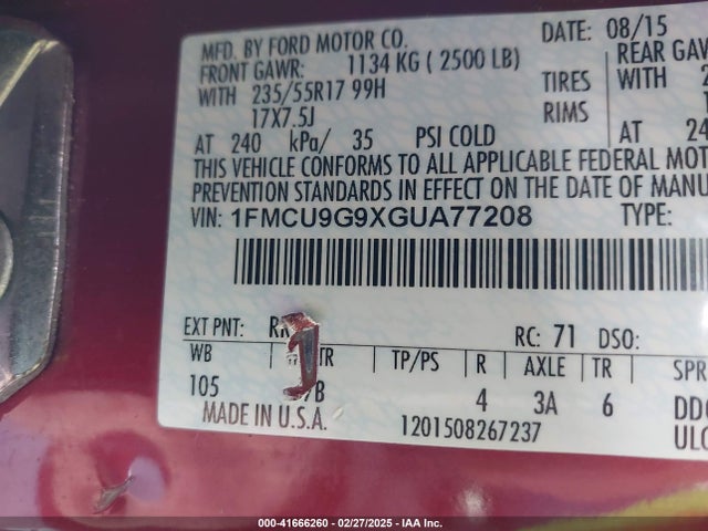 1FMCU9G9XGUA77208 Ford ESCAPE SE