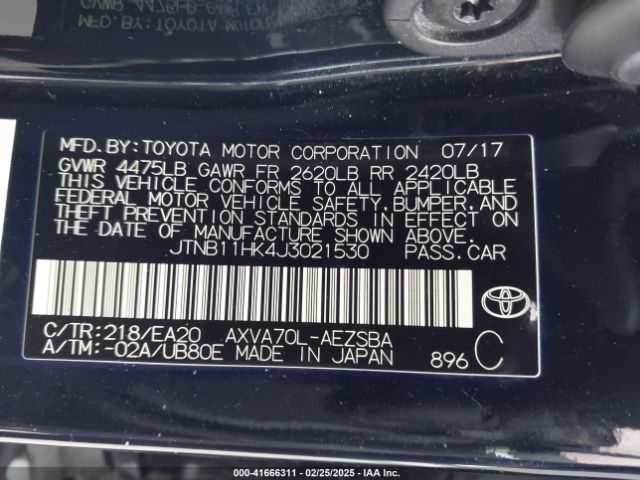 JTNB11HK4J3021530 Toyota CAMRY SE
