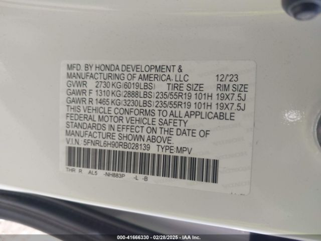 2024 HONDA ODYSSEY 5FNRL6H90RB028139 Photo 8
