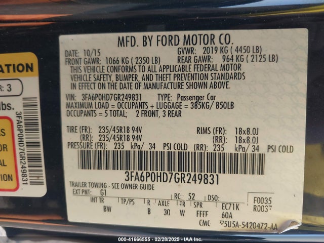 Ford FUSION SE 2016 3FA6P0HD7GR249831 Image 9