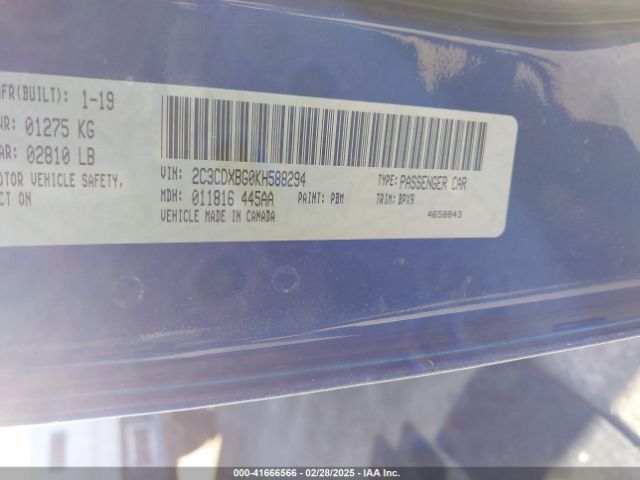 2C3CDXBG0KH588294 Dodge Charger Sxt Rwd
