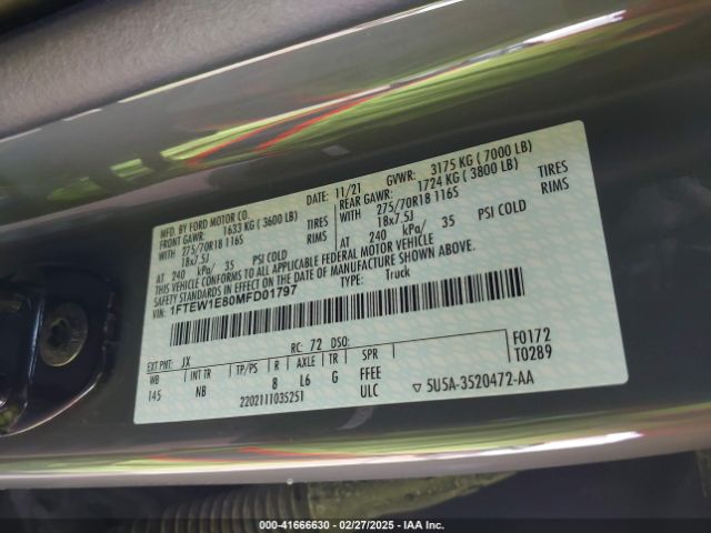 1FTEW1E80MFD01797 Ford F-150 Tremor