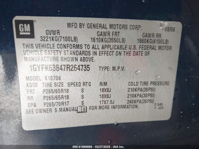 2007 CADILLAC ESCALADE 1GYFK63847R264735 Photo 8