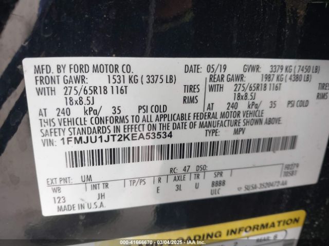 1FMJU1JT2KEA53534 Ford Expedition Xlt